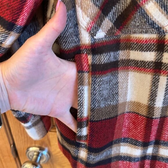 Shein Women's Plaid Button-Up Jacket Red Long Sleeve Size L - Picture 3 of 7